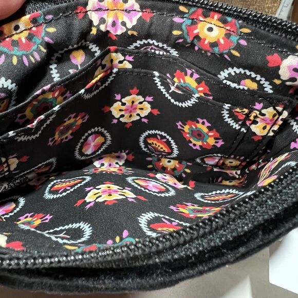 Vera Bradley Black Velvet Winter Ornaments Clip & Zip Mini Pouch Embroidered New - Picture 5 of 8